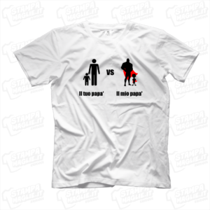 Il mio papa vs il mio papa T-shirt maglietta maglia supereroi eroe festa del papà happy father day daddy dad babbo regalo bambini