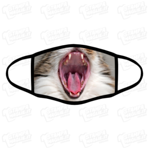 Mascherina Gatto sbadiglio cat micio bordo nero regalo sorpresa divertente simpatica lavabile amici a quattro 4 zampe animale domestico animali domestici gattara muso naso fusa lingua ruvida covid