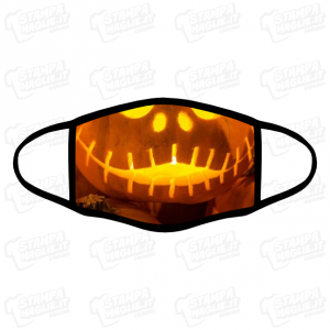 Mascherina Halloween Zucca sorriso lanterna arancione zucche tagliate intagliate covid lavabili 24 ore jack lantern pumpkin bordo nero