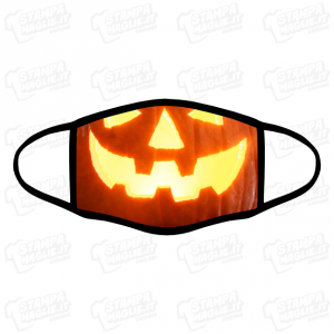 Mascherina Halloween Zucca sorriso lanterna arancione zucche tagliate intagliate covid lavabili 24 ore jack lantern pumpkin denti tagliati bordo nero