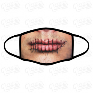 Mascherina Halloween bocca sangue zucca horror bocca cucita puntine cucitura terrore coltello covid lavabile 24 ore regalo bordo nero