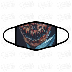 Mascherina Halloween bocca sangue zucca horror pumpkin terrore coltello covid lavabile 24 ore regalo bordo nero