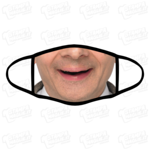 Mascherina Mr Bean personalizzata bordo nero sublimatico lavabile stampata protezione covid divertente simpatica personaggio comico film inglese