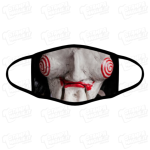 Mascherina Saw enigmista l'enigmista bordo nero programmi film serie tv personaggi horror paura terrore sangue psico regalo divertente simpatico lavabile covid