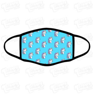 Mascherina Unicorni Unicorn rosa azzurro personalizzata bordo nero sublimatico lavabile stampata protezione covid divertente simpatica bambina animale fantastico fantasy