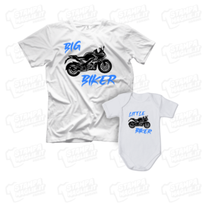 T-shirt Big Little Biker maglia maglietta body baby neonatofesta del papà dad father day regalo pensiero gift genitori genitore maschio figli personalizzata motori moto