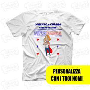 T-shirt Super mamma figli regalo personalizzato festa della mamma last minute ultimo minuto 24 ore gadget mother day mom stampa modificabile maglie maglietta magliettina