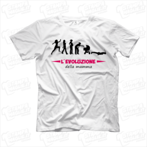 T-shirt maglia maglietta L'evoluzione della mamma sfinita stanca bebè figlio figli bambino kids neonato passeggino compagna donna divertente simpatica scherzo stress