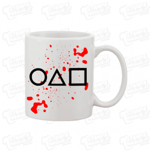 Tazza Gadget Squid Game serie tv netflix maglia maglietta personaggi simboli segni Squidgame horror terrore splatter sangue guardia soldier mask logo scritta grande 24ore veloce