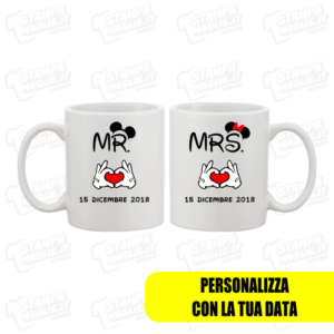 Tazza personalizzata Mrs Mr topolino minnie mickey mouse San Valentino Ti amo regalo festa innamorati fidanzata fidanzato love amore cuore mani moroso morosa compagno compagna data (2)