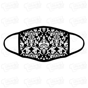 mascherina bordo nero damasco damascato bianco e nero barocco elegante maschera da sera discoteca festa raffinata riccioli decori personalizzata covid19 lavabile simpatica divertente sublimatica