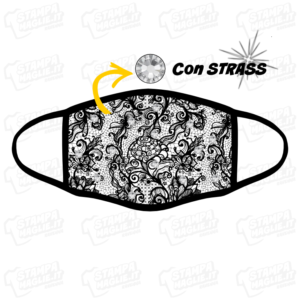 mascherina bordo nero fiori pizzo merletti barocco elegante maschera da sera discoteca festa raffinata riccioli decori strass svarowsky punto luce brillante personalizzata covid19 lavabile
