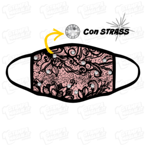 mascherina pizzo damasco con strass perline svarowky brillantino brillante punto luce barocco elegante maschera da sera discoteca festa raffinata riccioli decori personalizzata covid19 lavabile